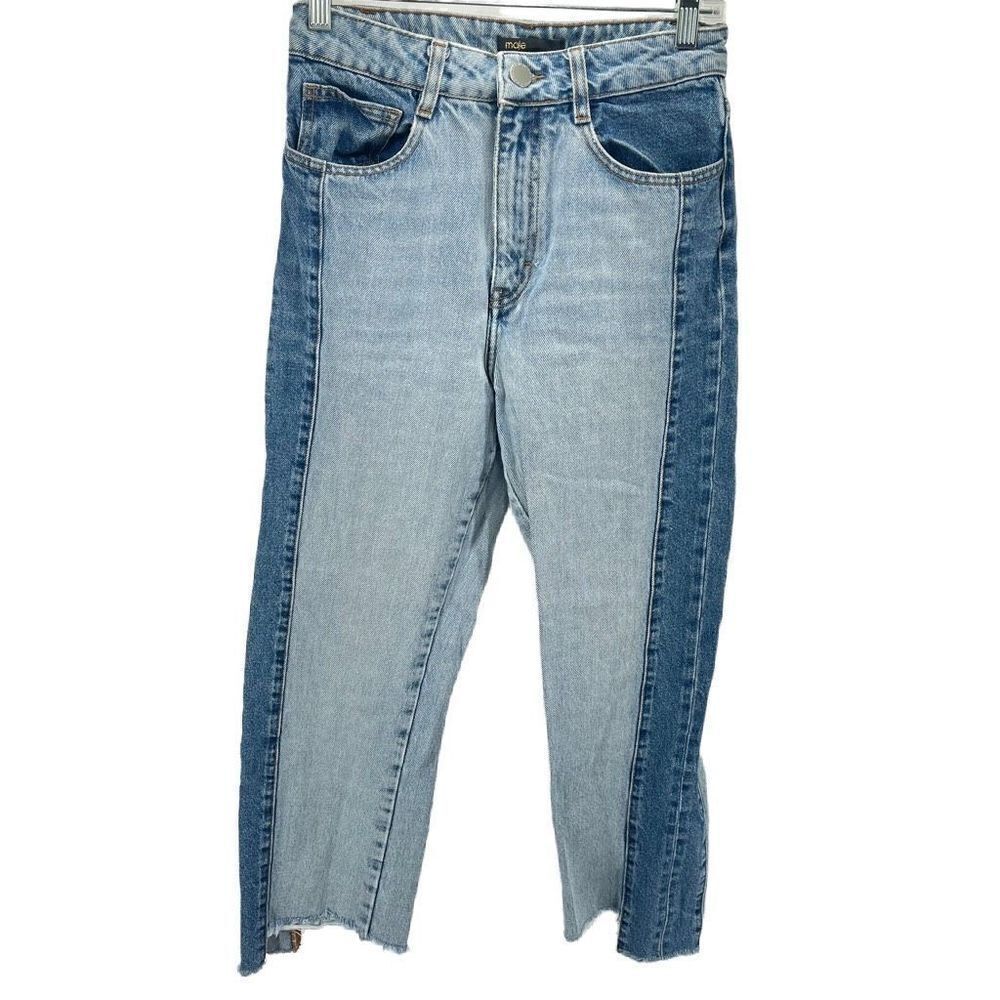 Maje Womens Straight Leg Jeans Denim Mid Rise 5 Pocket Casual Frayed Hem 38
